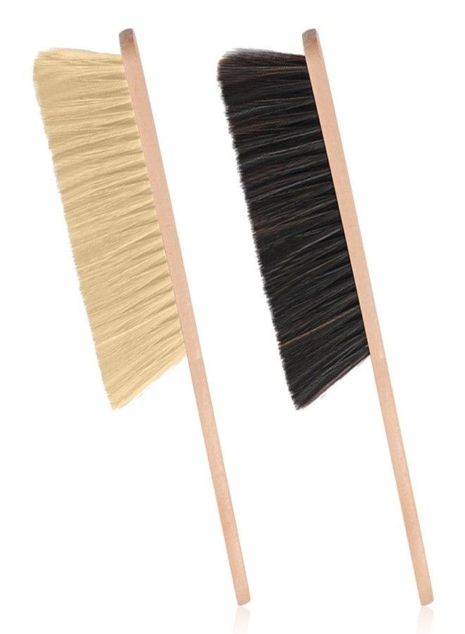 HMIEPRS 2 Pieces Wooden Dust Brush Hand Broom, Bench Brushes with Bristles, Handle Hair Brushes for Counter Bed Sofa Car Fireplace Household Woodworking Cleaning (Brown, Yellow) - Image 1